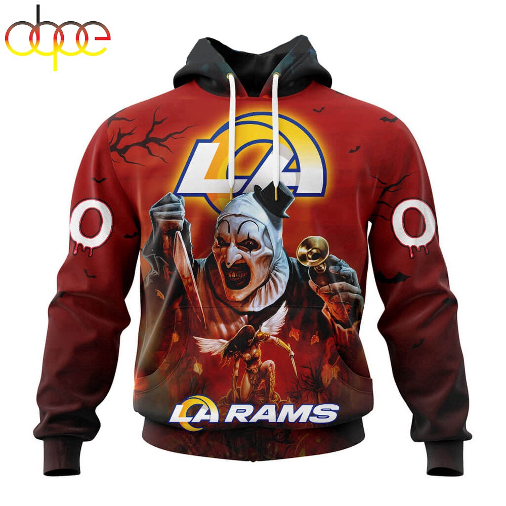 Custom Name And Number Los Angeles Rams Horror Terrifier Ghoulish Halloween Day Hoodie