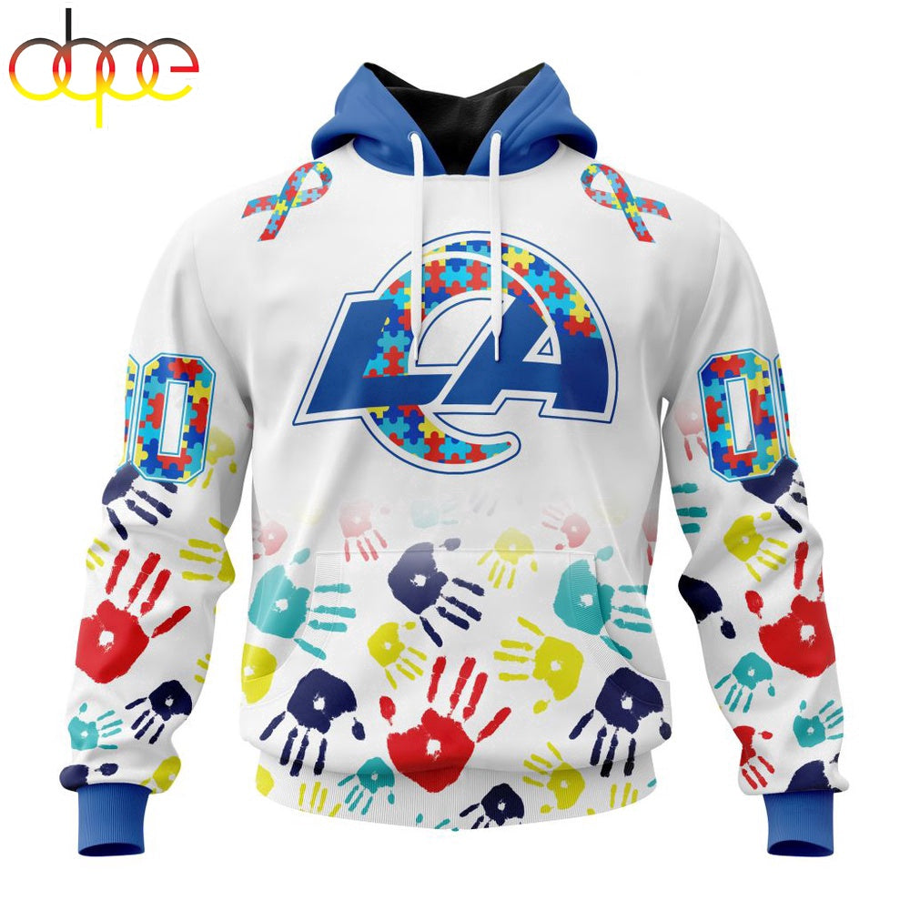 Custom Name And Number Los Angeles Rams NFL Special Fearless Against Autism 3D Hoodie Shirt