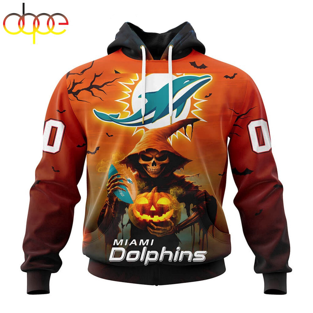 Custom Name And Number Miami Dolphins Special Death Halloween Hoodie
