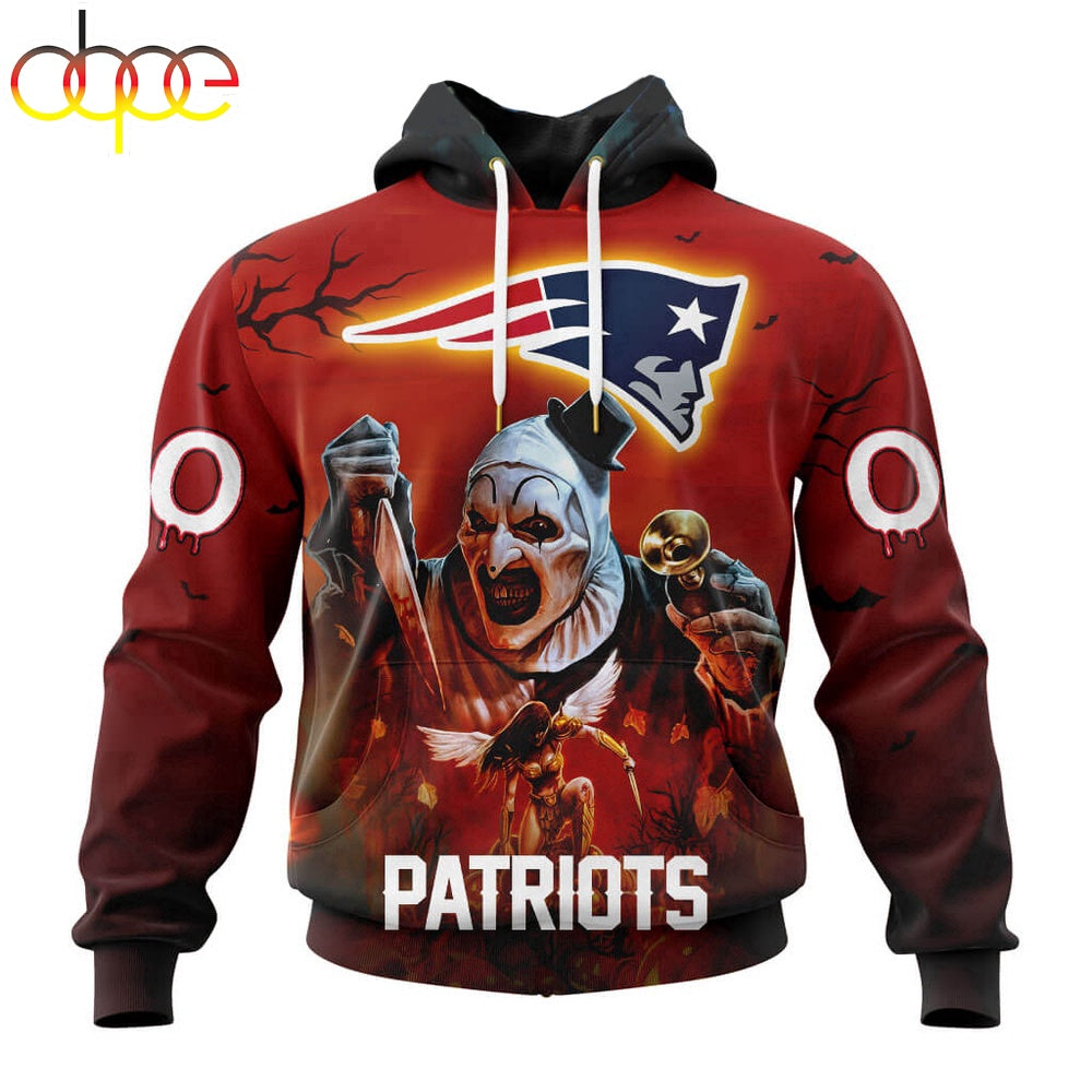 Custom Name And Number New England Patriots Horror Terrifier Ghoulish Halloween Day Hoodie