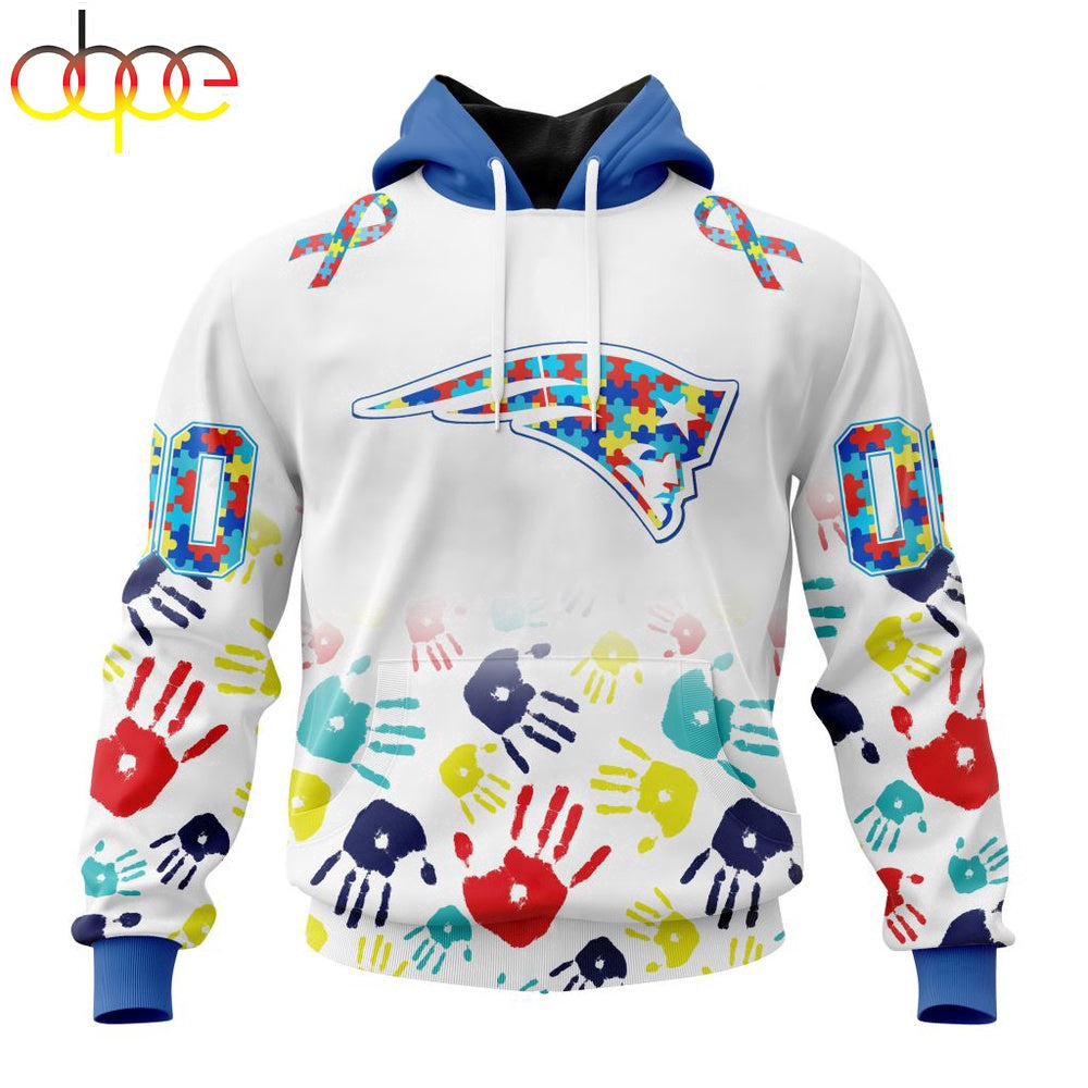 Custom Name And Number New England Patriots NFL Special Fearless Against Autism 3D Hoodie Shirt