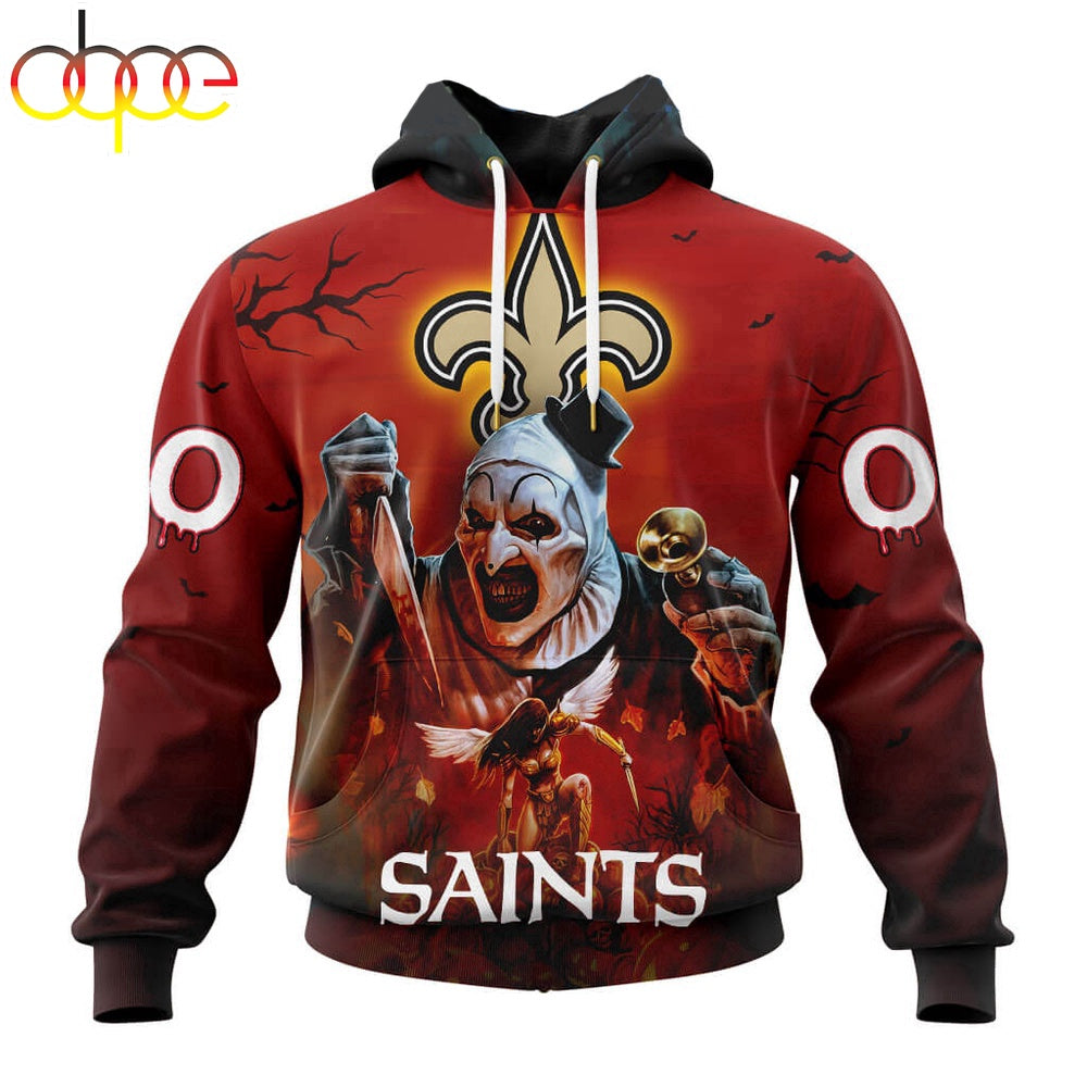 Custom Name And Number New Orleans Saints Horror Terrifier Ghoulish Halloween Day Hoodie