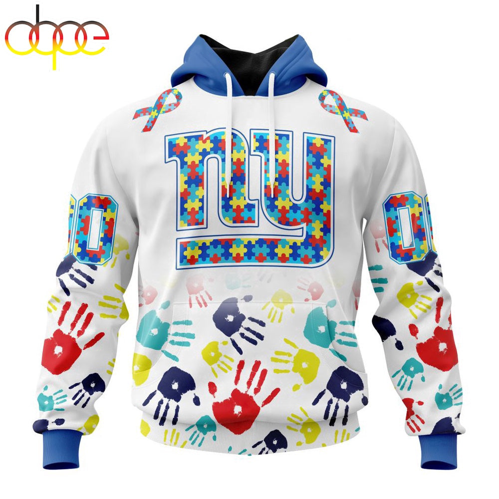 Custom Name And Number New York Giants NFL Special Fearless Against Autism 3D Hoodie Shirt