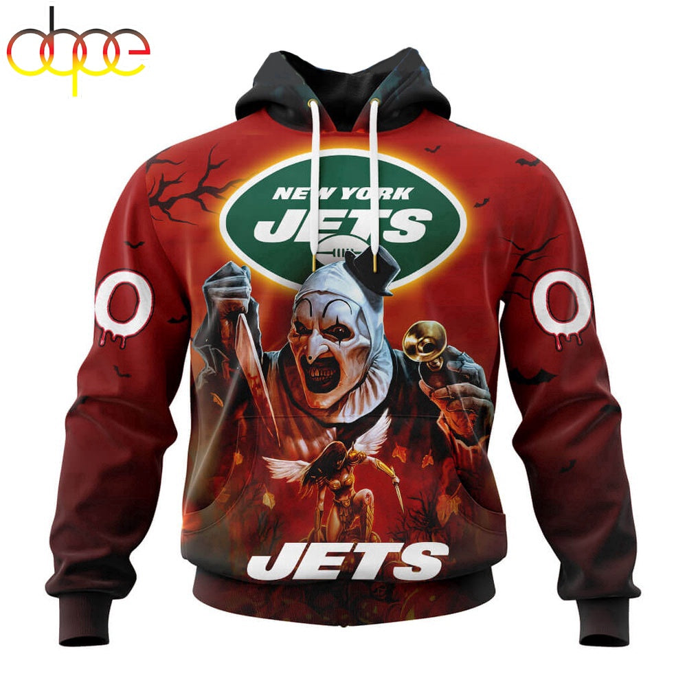 Custom Name And Number New York Jets Horror Terrifier Ghoulish Halloween Day Hoodie