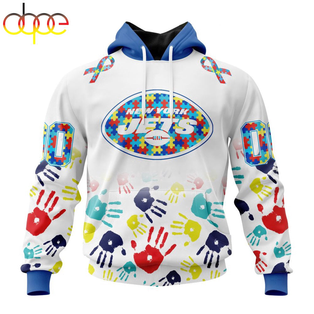 Custom Name And Number New York Jets NFL Special Fearless Against Autism 3D Hoodie Shirt