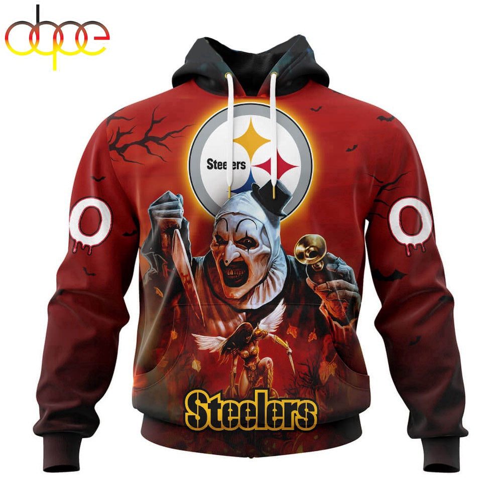 Custom Name And Number Pittsburgh Steelers Horror Terrifier Ghoulish Halloween Day Hoodie