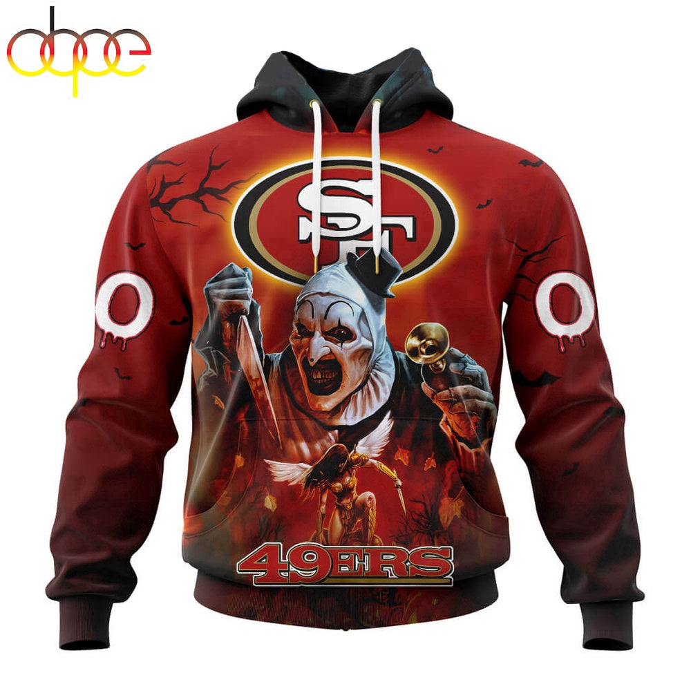 Custom Name And Number San Francisco 49ers Horror Terrifier Ghoulish Halloween Day Hoodie