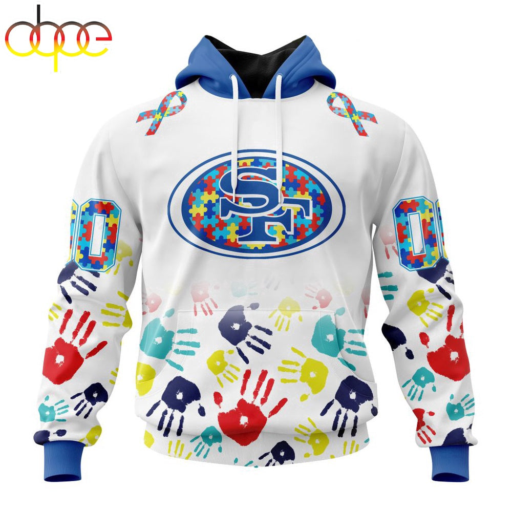 Custom Name And Number San Francisco 49ers NFL Special Fearless Against Autism 3D Hoodie Shirt