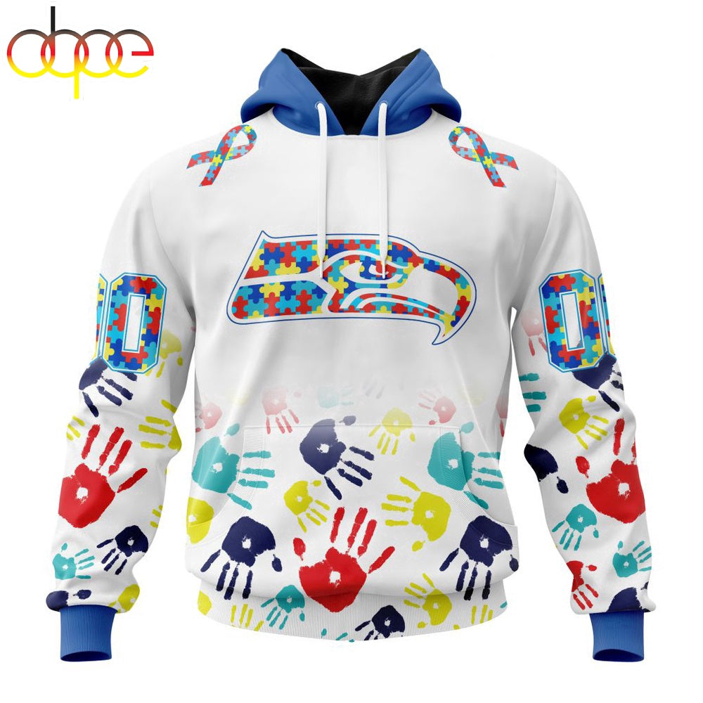 Custom Name And Number Seattle Seahawks NFL Special Fearless Against Autism 3D Hoodie Shirt