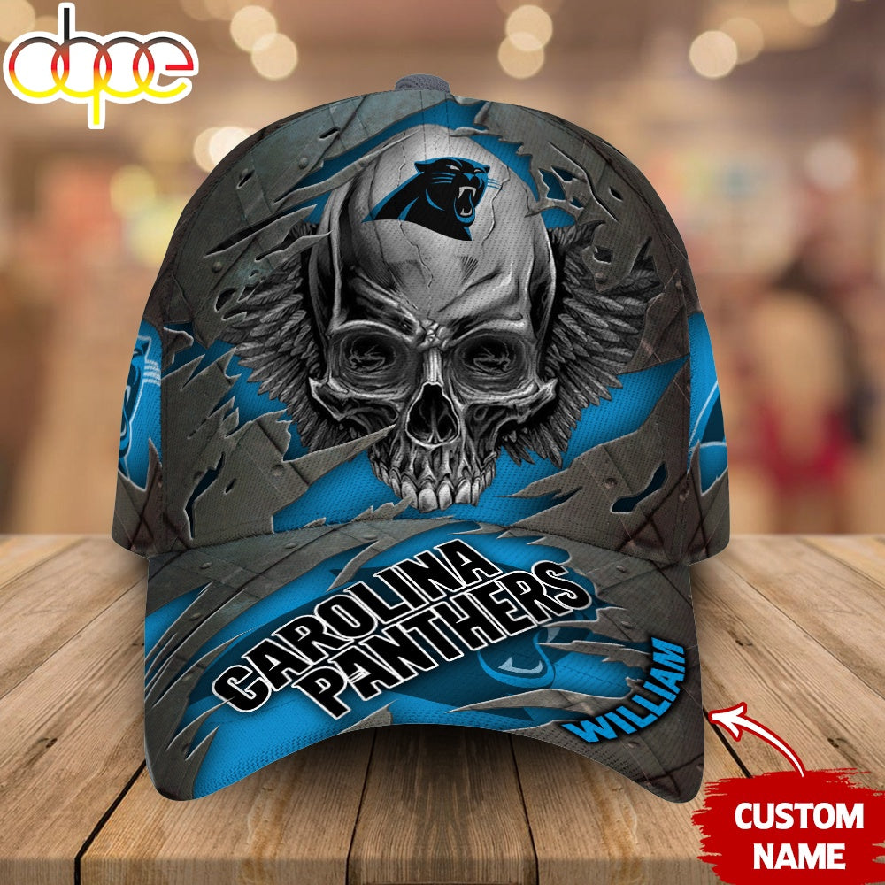 Custom Name Carolina Panthers NFL Skull Baseball Cap