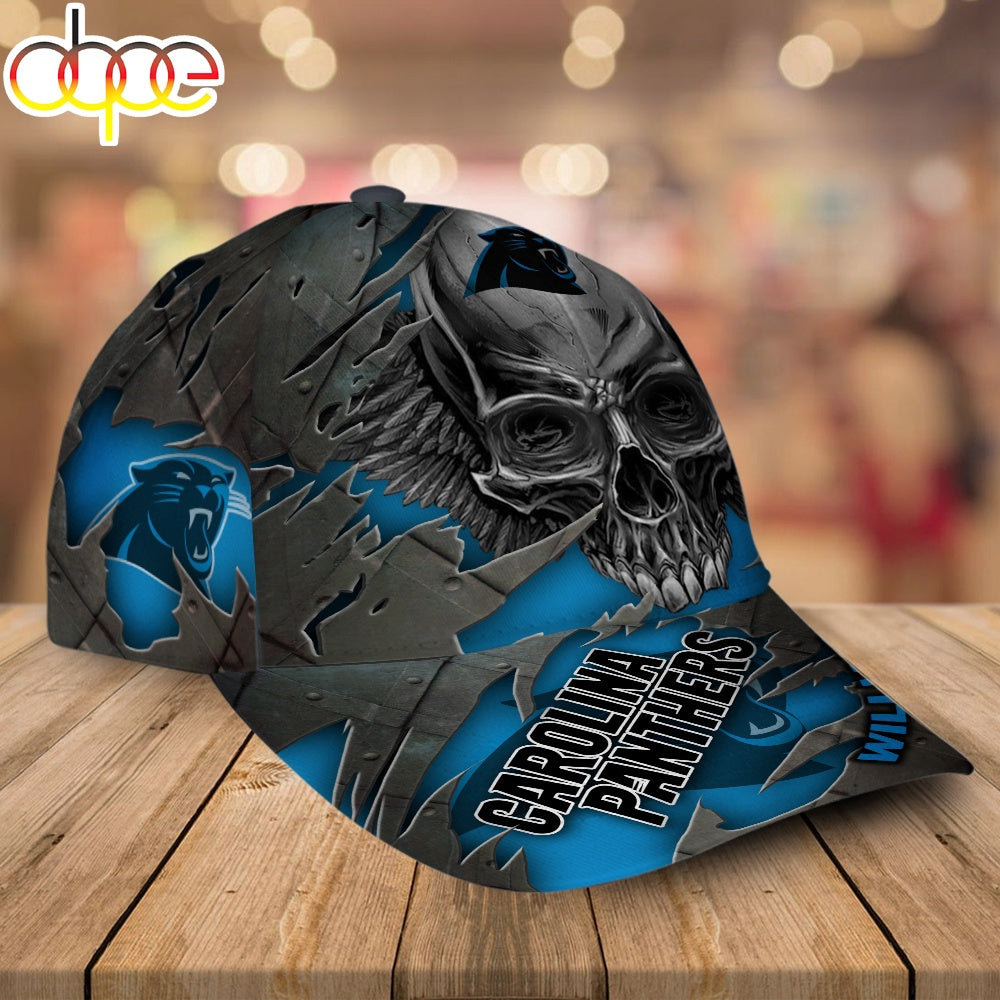 Custom Name Carolina Panthers NFL Skull Baseball Cap