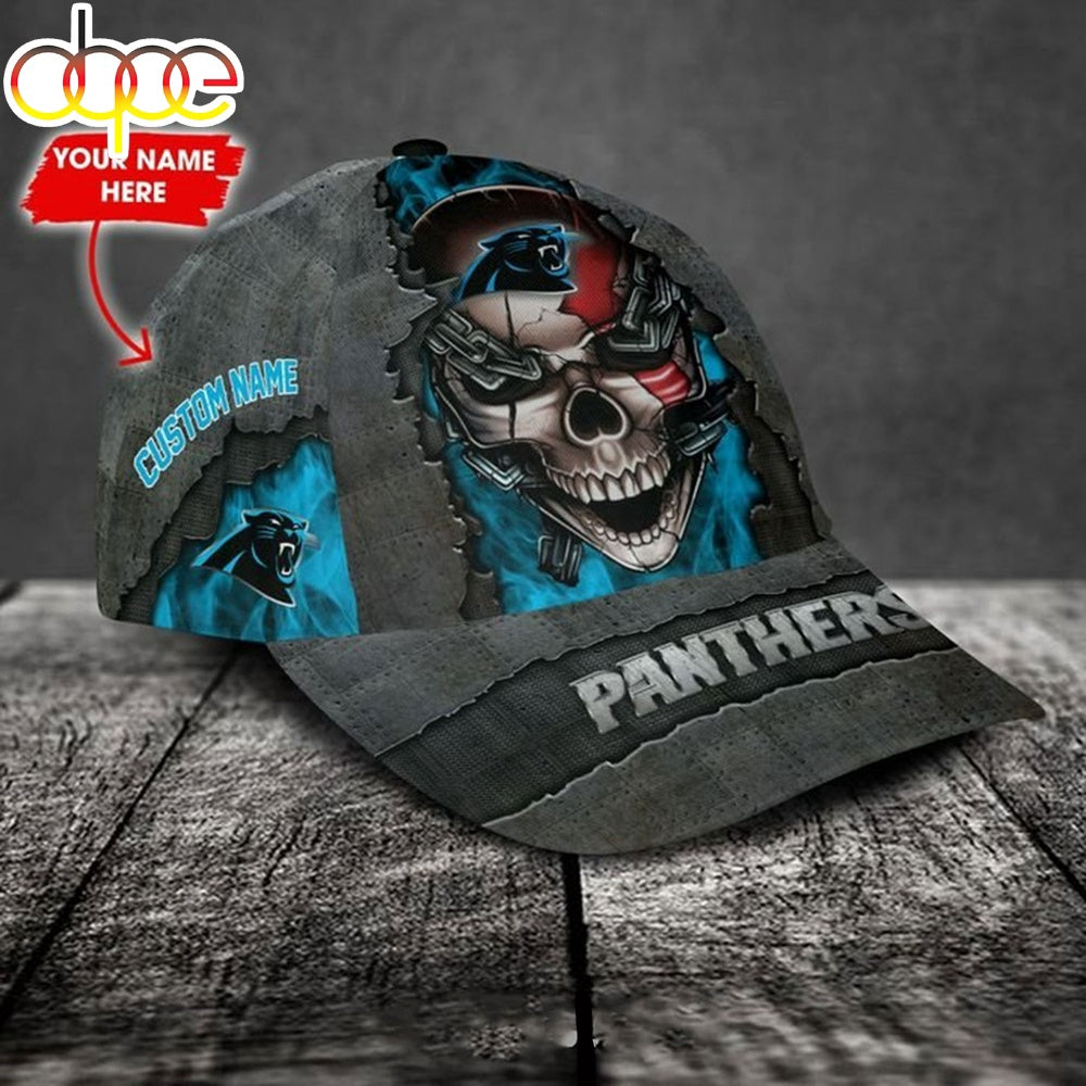 Custom Name Carolina Panthers NFL Skull Chain Baseball Classic Cap
