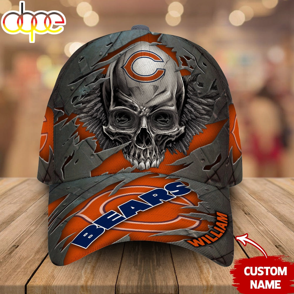 Custom Name Chicago Bears NFL Skull Baseball Cap