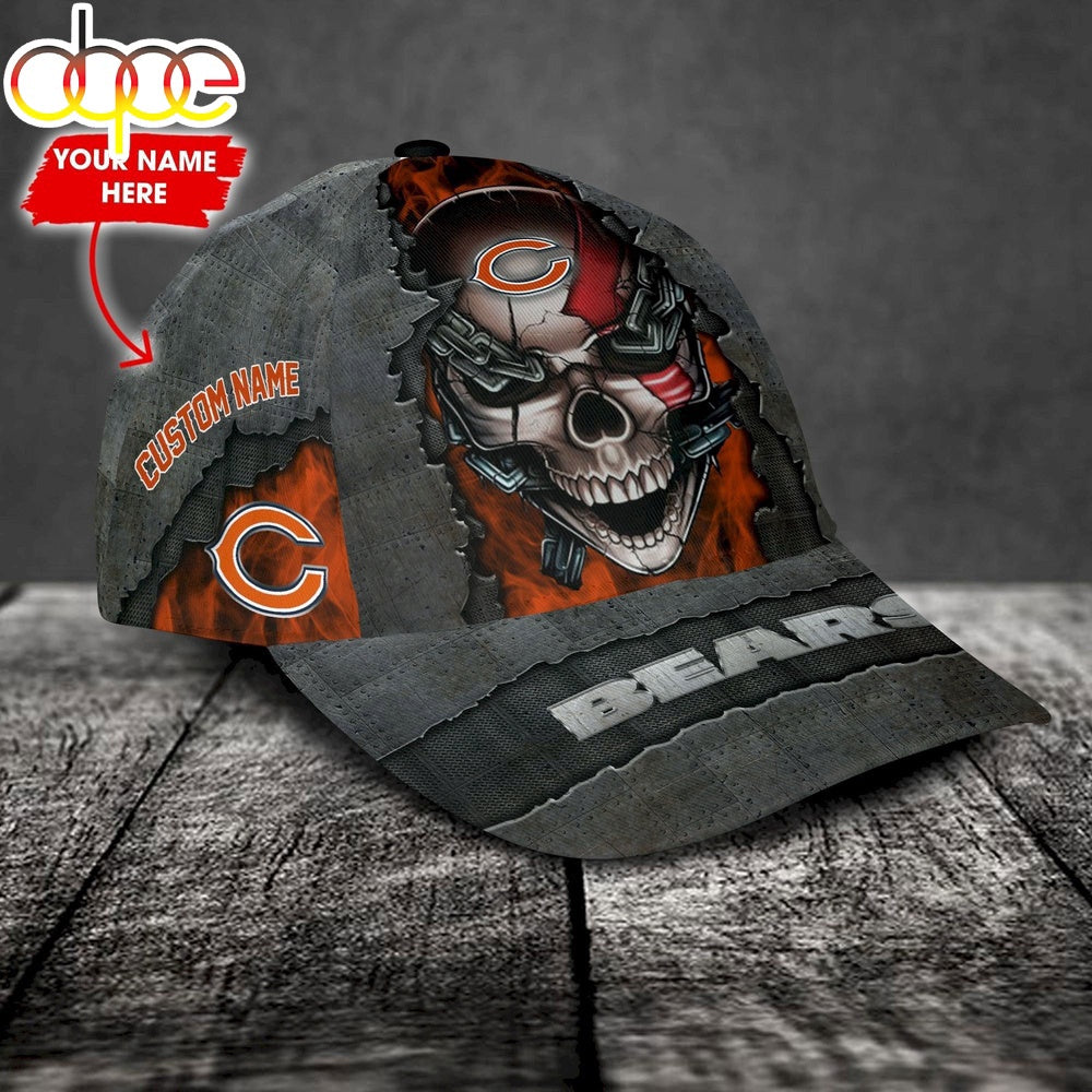 Custom Name Chicago Bears NFL Skull Chain Baseball Classic Cap