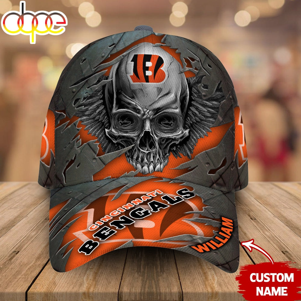 Custom Name Cincinnati Bengals NFL Skull Baseball Cap