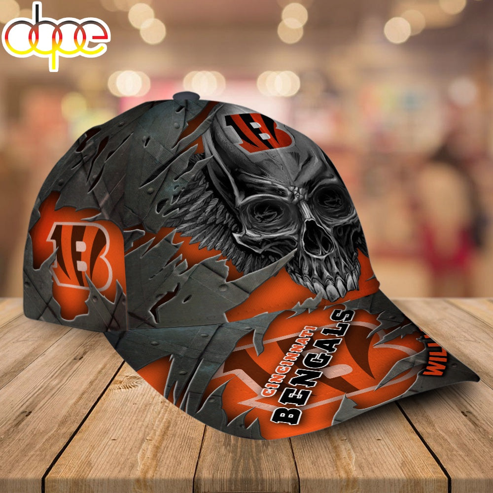Custom Name Cincinnati Bengals NFL Skull Baseball Cap