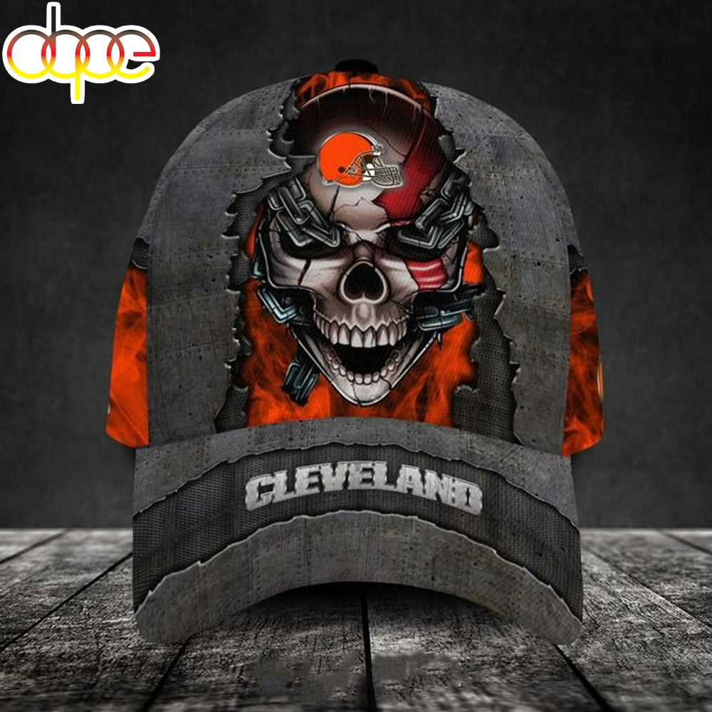 Custom Name Cleveland Browns NFL Skull Chain Baseball Classic Cap