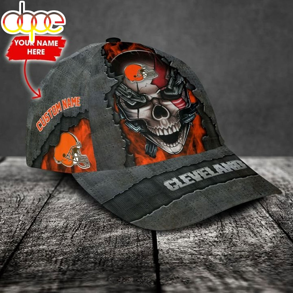 Custom Name Cleveland Browns NFL Skull Chain Baseball Classic Cap
