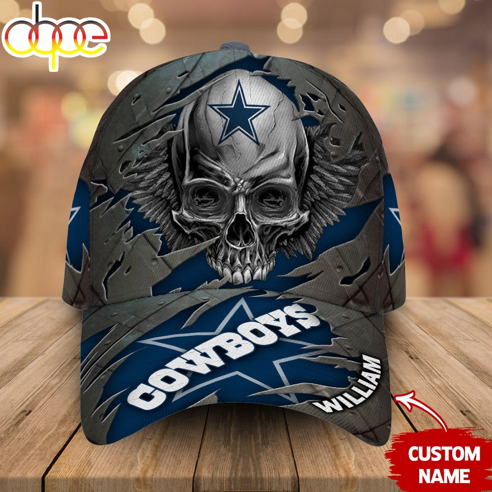 Custom Name Dallas Cowboys NFL Skull Baseball Cap