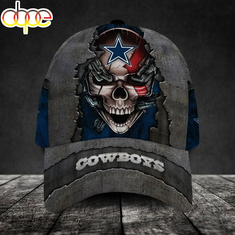 Custom Name Dallas Cowboys NFL Skull Chain Baseball Classic Cap