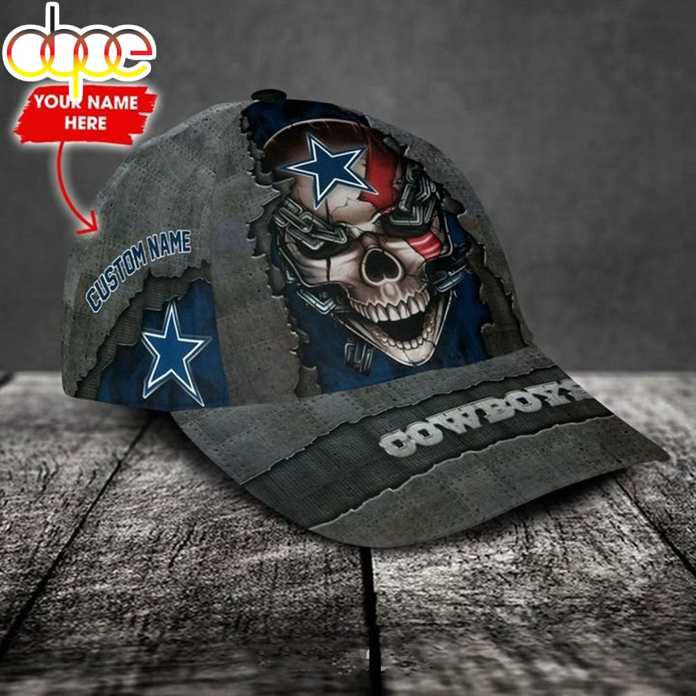 Custom Name Dallas Cowboys NFL Skull Chain Baseball Classic Cap