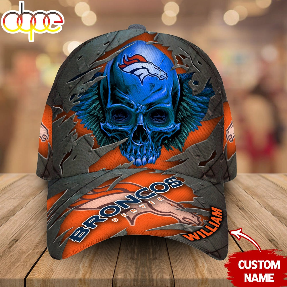 Custom Name Denver Broncos NFL Skull Baseball Cap