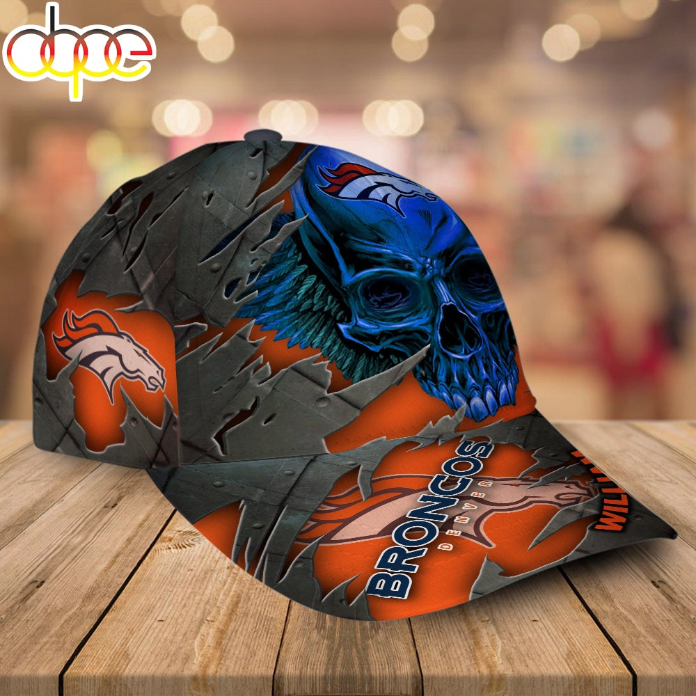 Custom Name Denver Broncos NFL Skull Baseball Cap