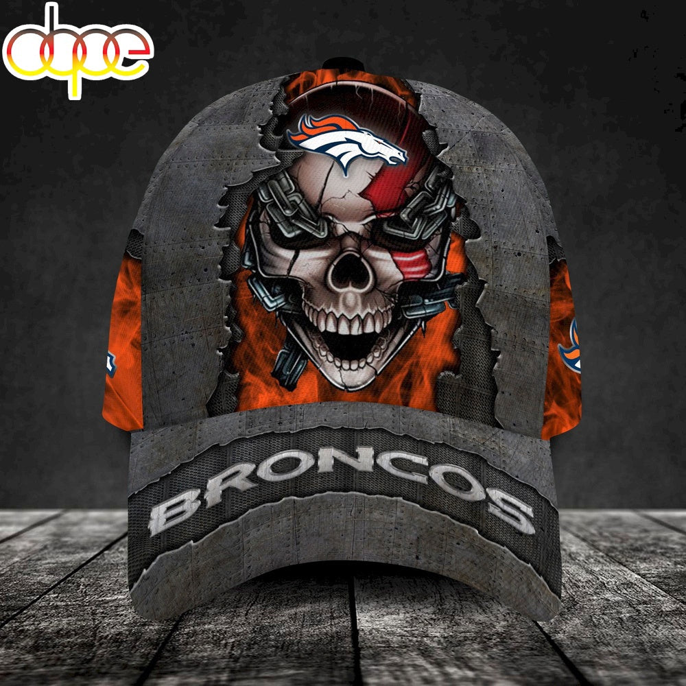 Custom Name Denver Broncos NFL Skull Chain Baseball Classic Cap