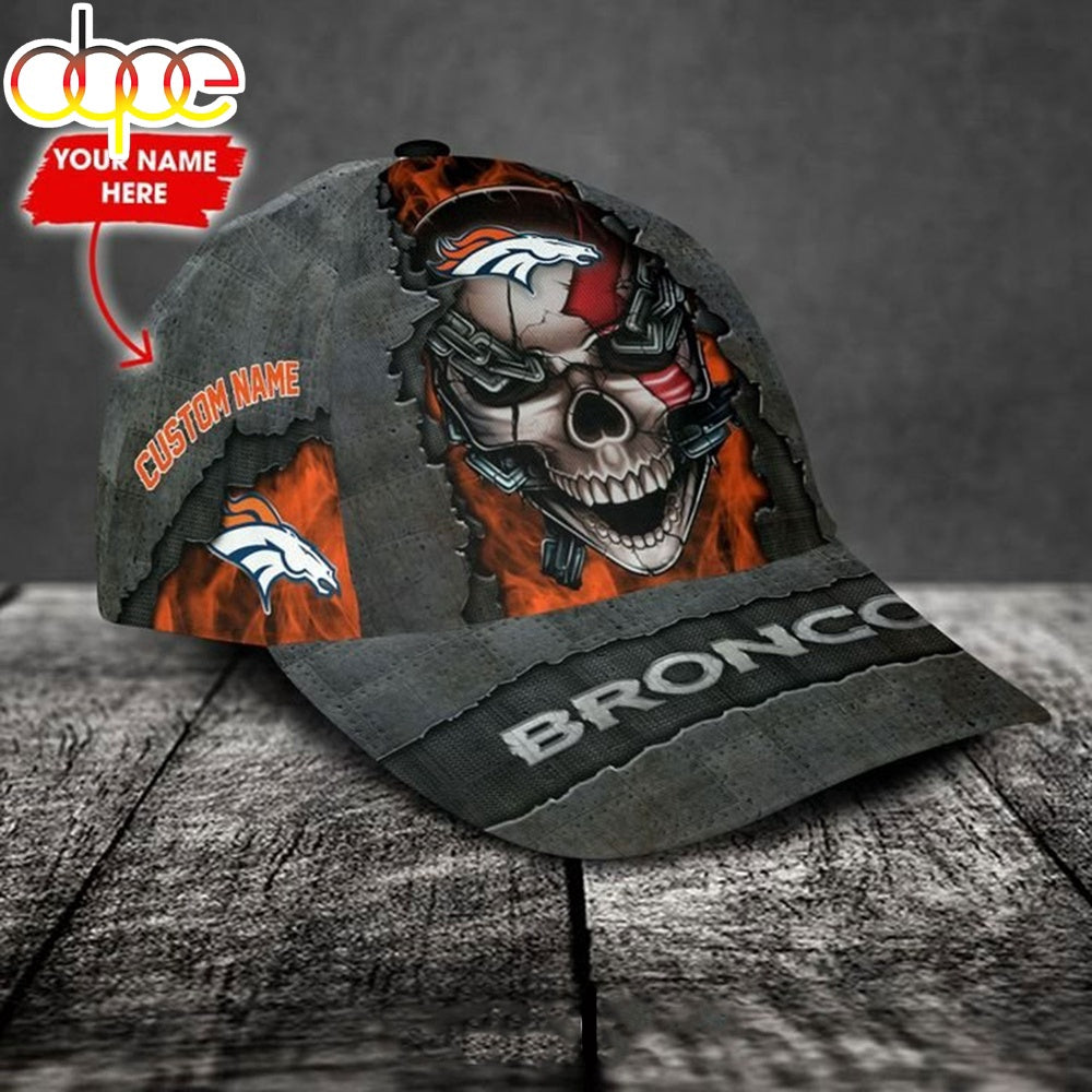Custom Name Denver Broncos NFL Skull Chain Baseball Classic Cap