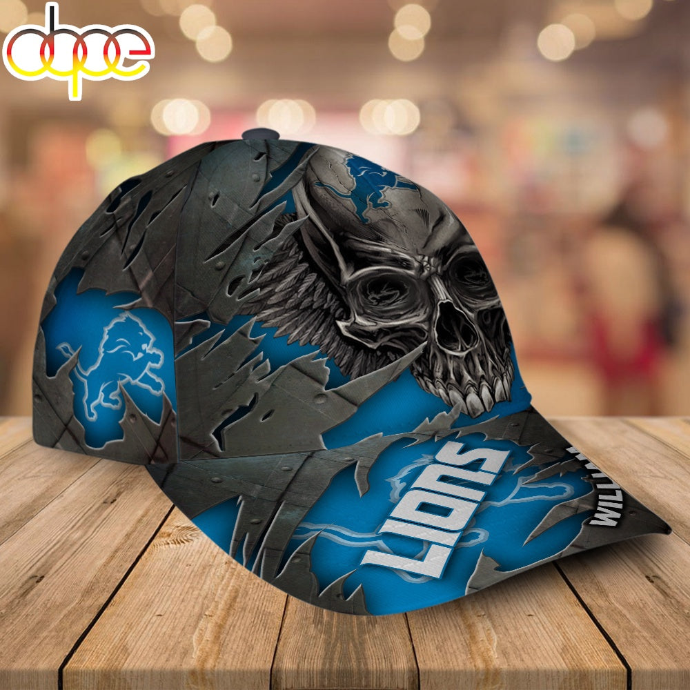 Custom Name Detroit Lions NFL Skull Baseball Cap