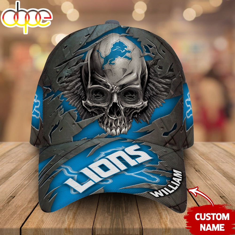 Custom Name Detroit Lions NFL Skull Baseball Cap