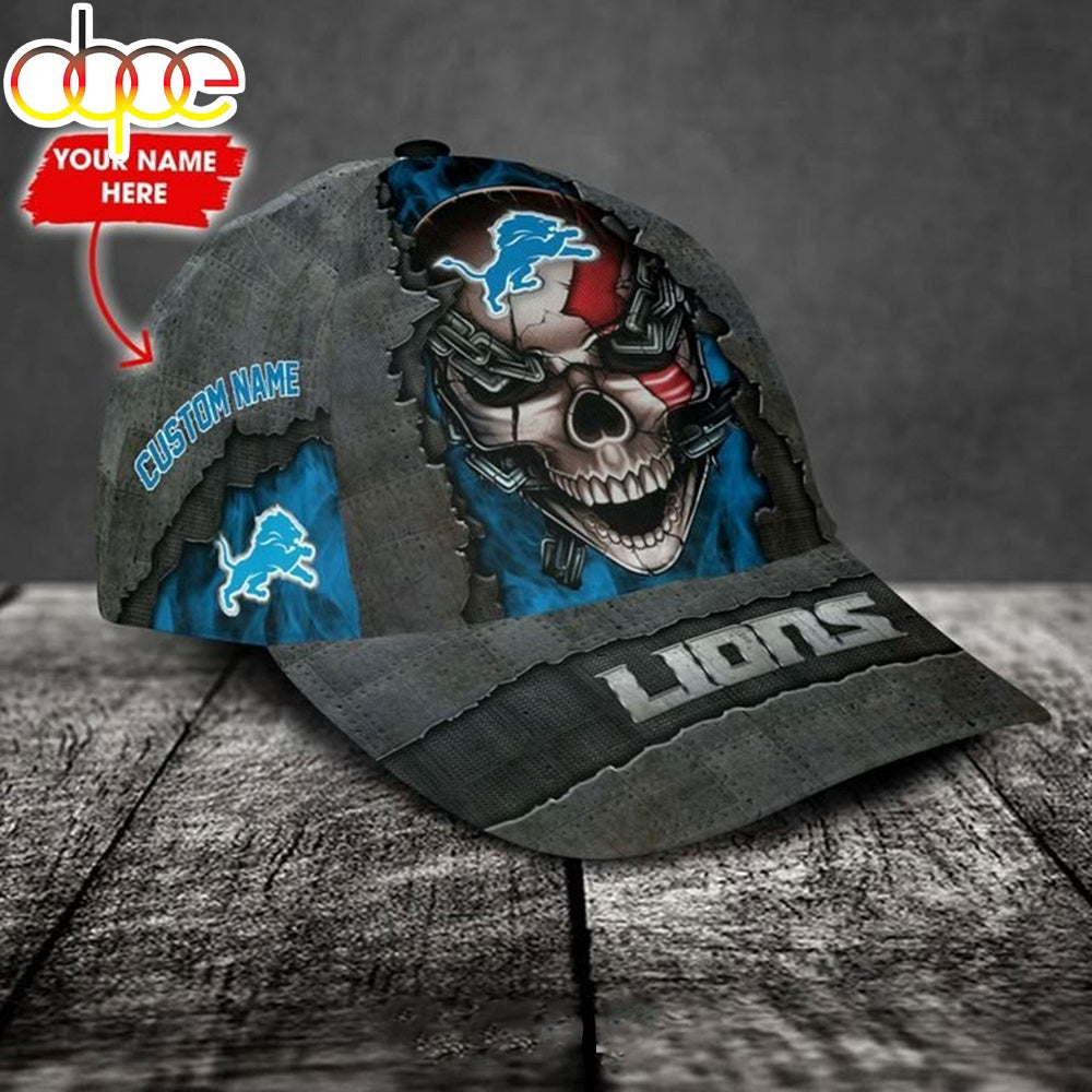 Custom Name Detroit Lions NFL Skull Chain Baseball Classic Cap