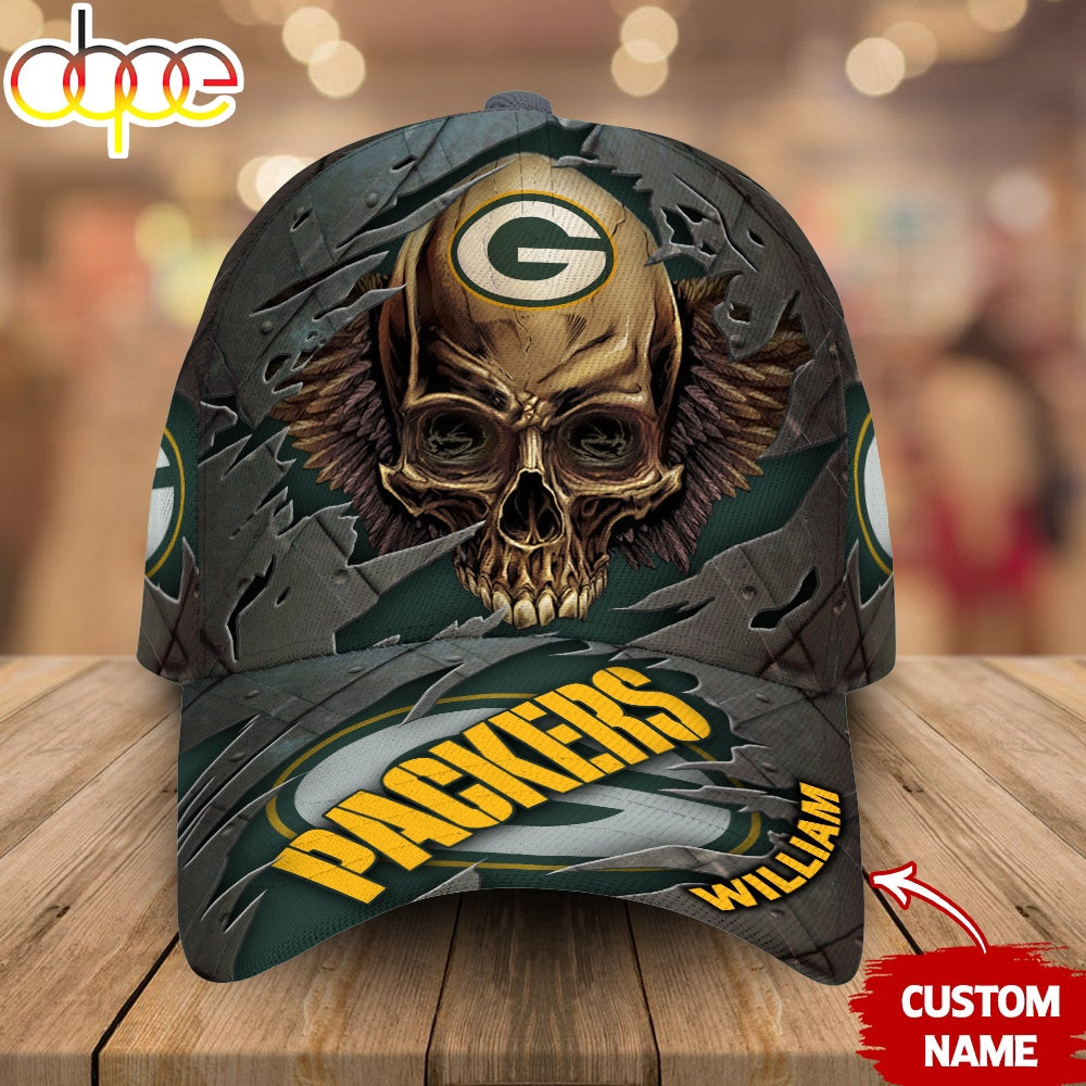 Custom Name Green Bay Packers NFL Skull Baseball Cap