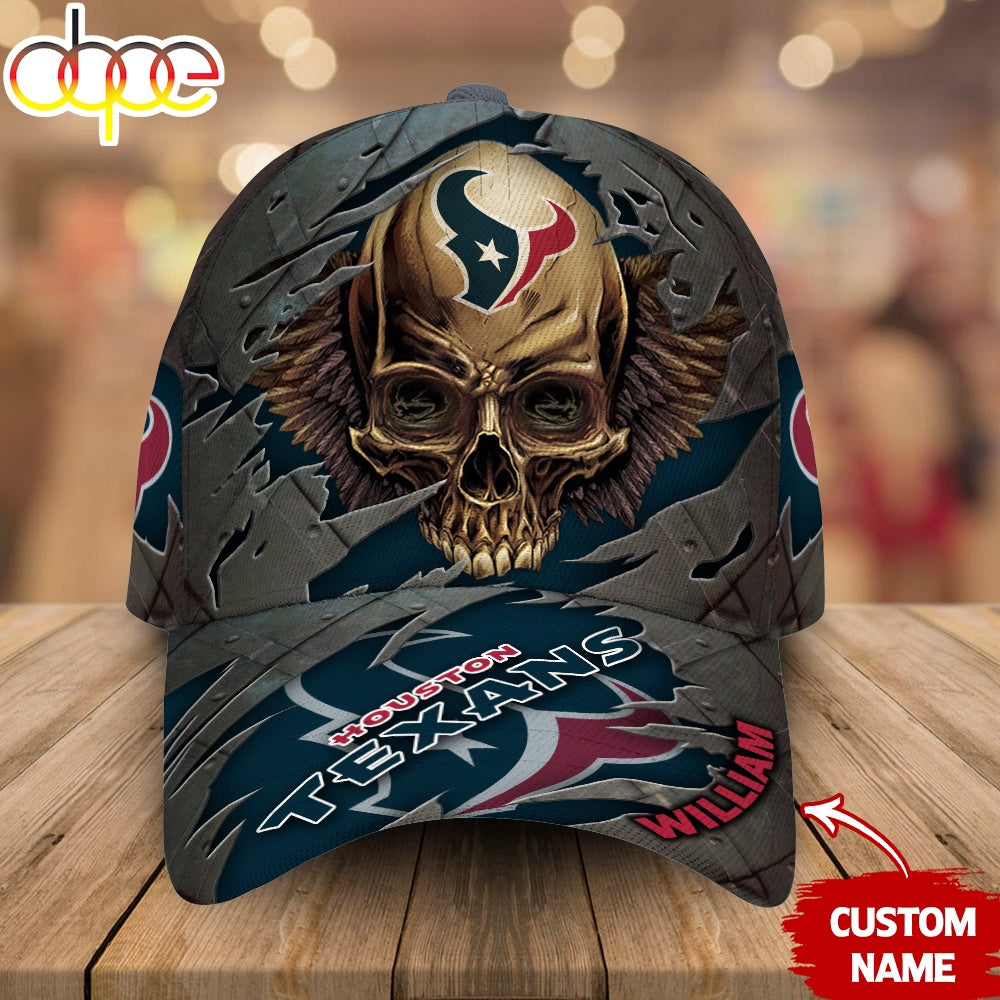 Custom Name Houston Texans NFL Skull Baseball Cap