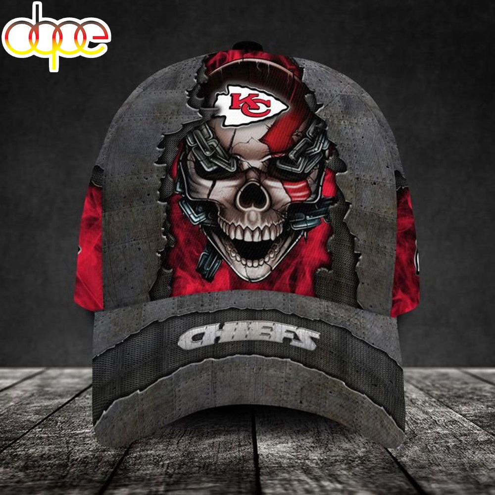 Custom Name Kansas City Chiefs NFL Skull Chain Baseball Classic Cap