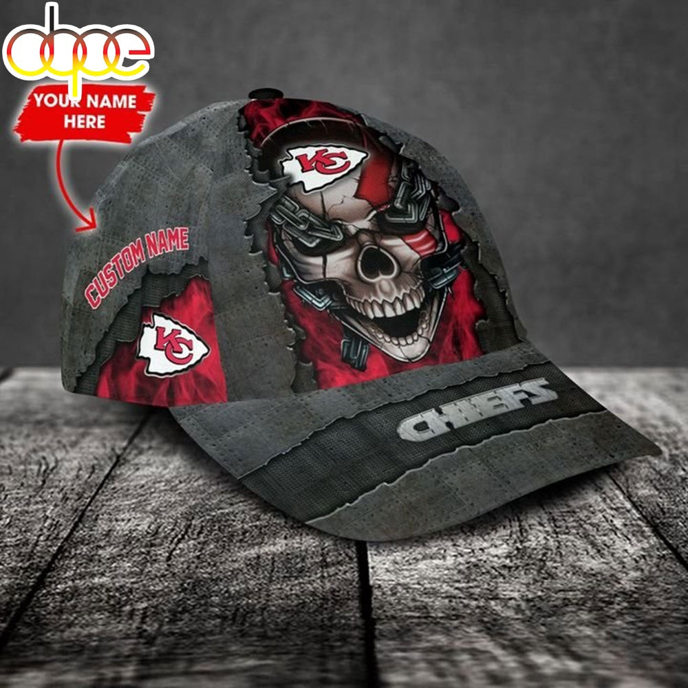 Custom Name Kansas City Chiefs NFL Skull Chain Baseball Classic Cap