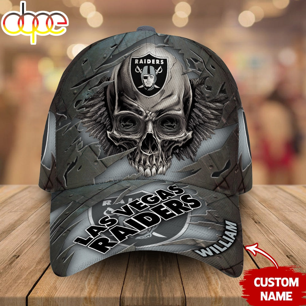 Custom Name Las Vegas Raiders NFL Skull Baseball Cap