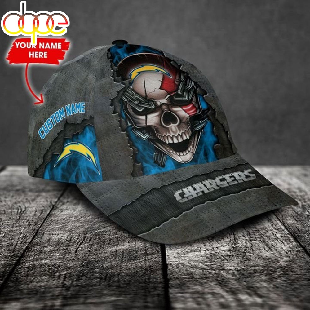 Custom Name Los Angeles Chargers NFL Skull Chain Baseball Classic Cap