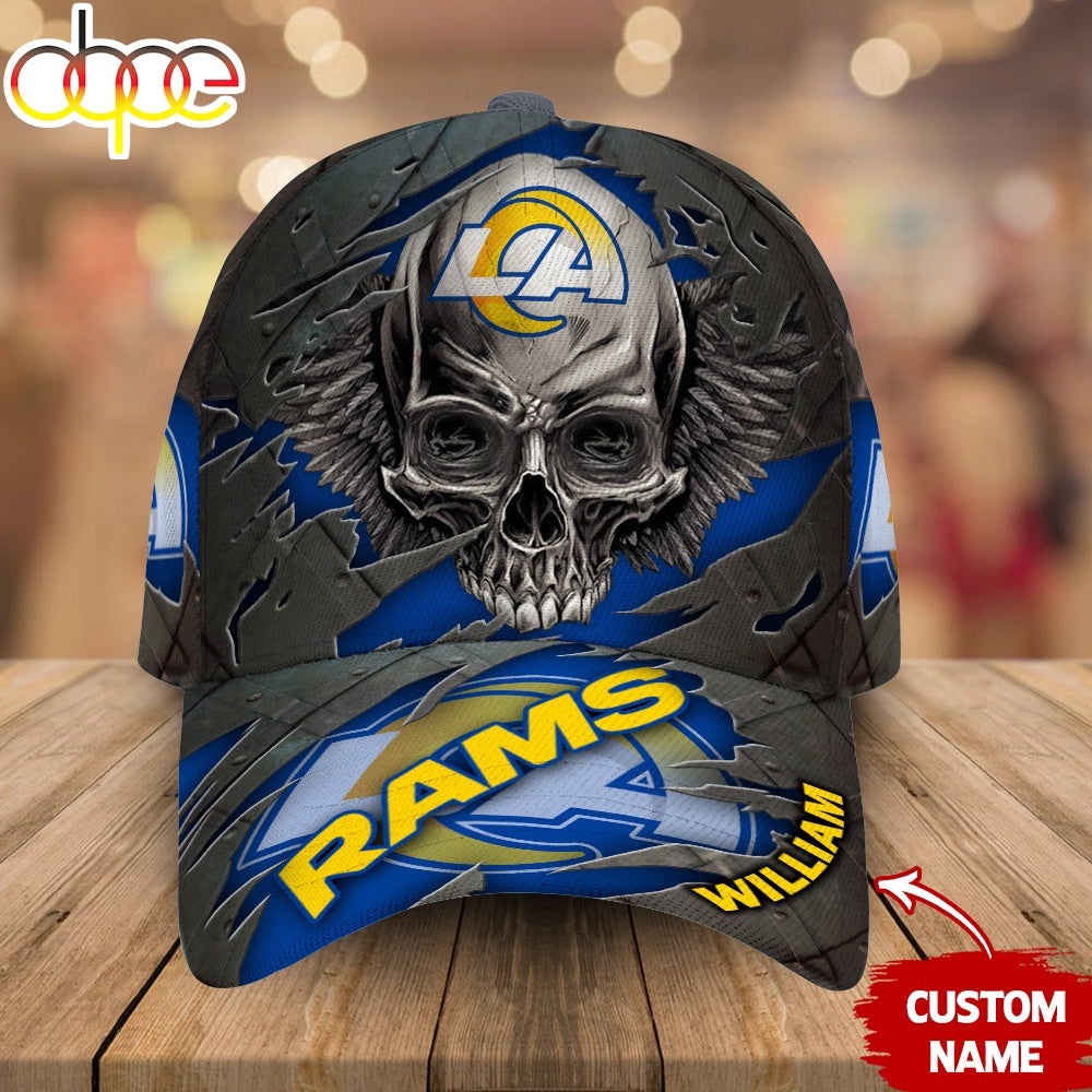 Custom Name Los Angeles Rams NFL Skull Baseball Cap