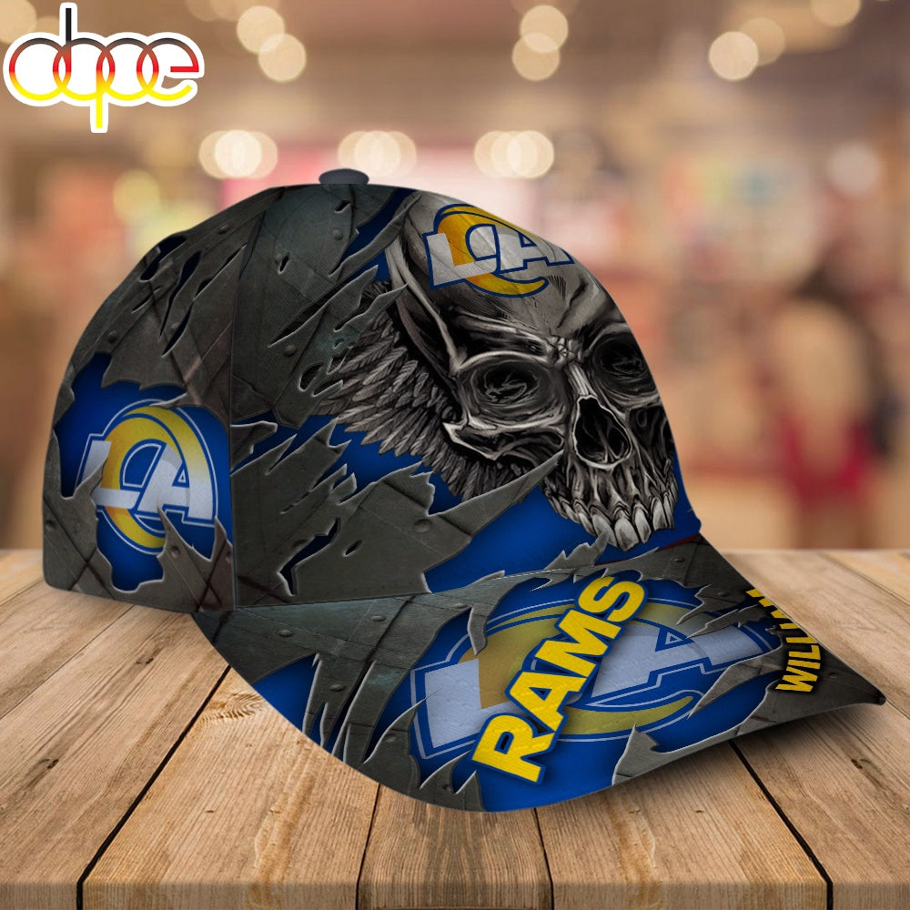 Custom Name Los Angeles Rams NFL Skull Baseball Cap