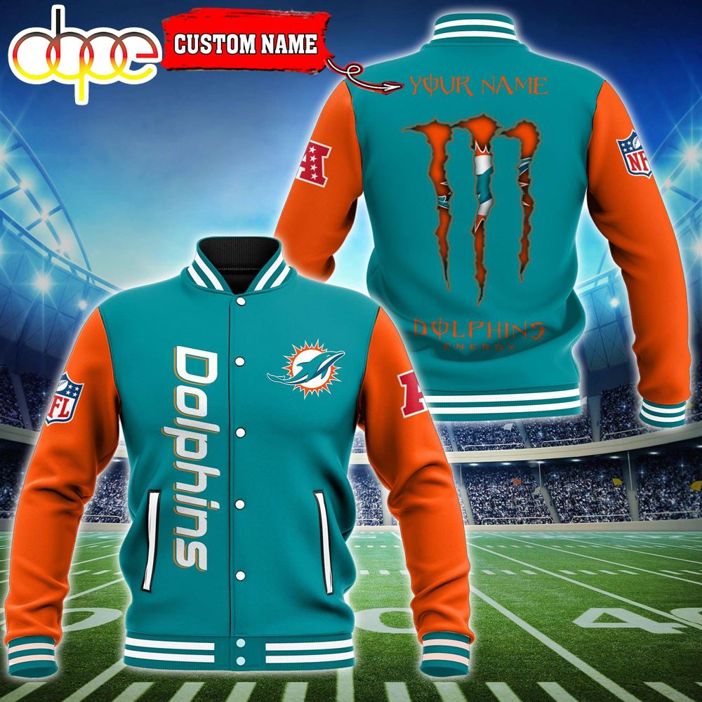Custom Name - Miami Dolphins Baseball Jacket For Fan