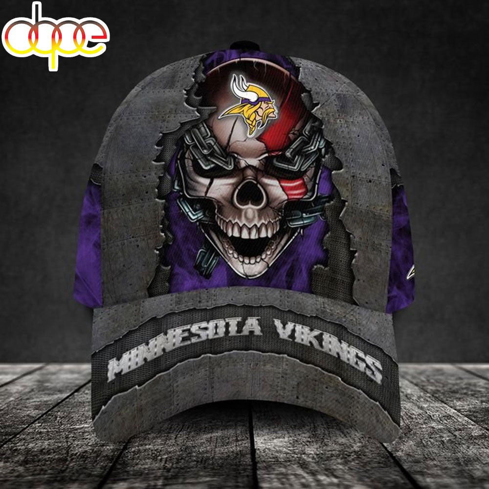 Custom Name Minnesota Vikings NFL Skull Chain Baseball Classic Cap