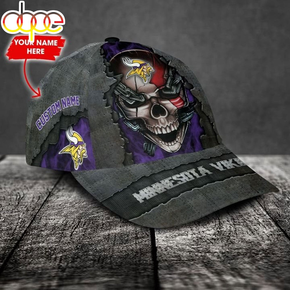 Custom Name Minnesota Vikings NFL Skull Chain Baseball Classic Cap