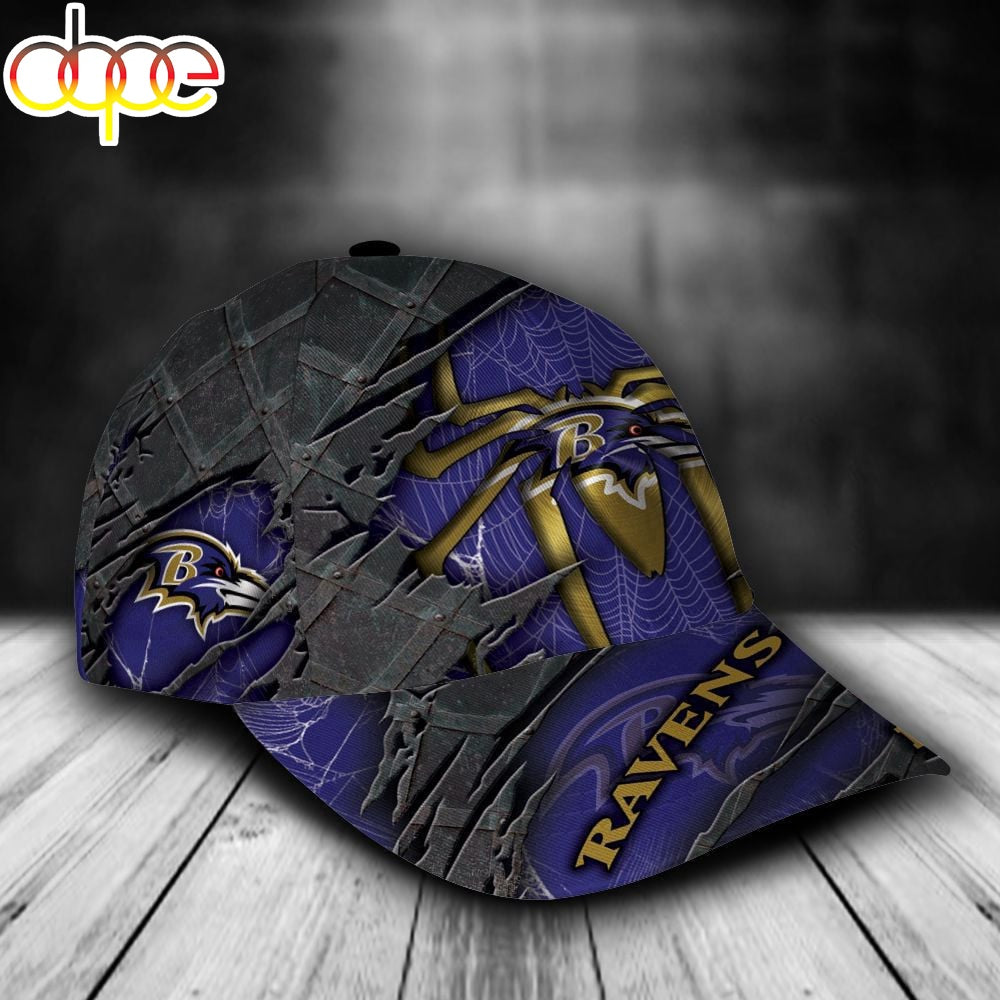 Custom Name NFL Baltimore Ravens Spider Man All Over Print - Blue 3D Classic Cap