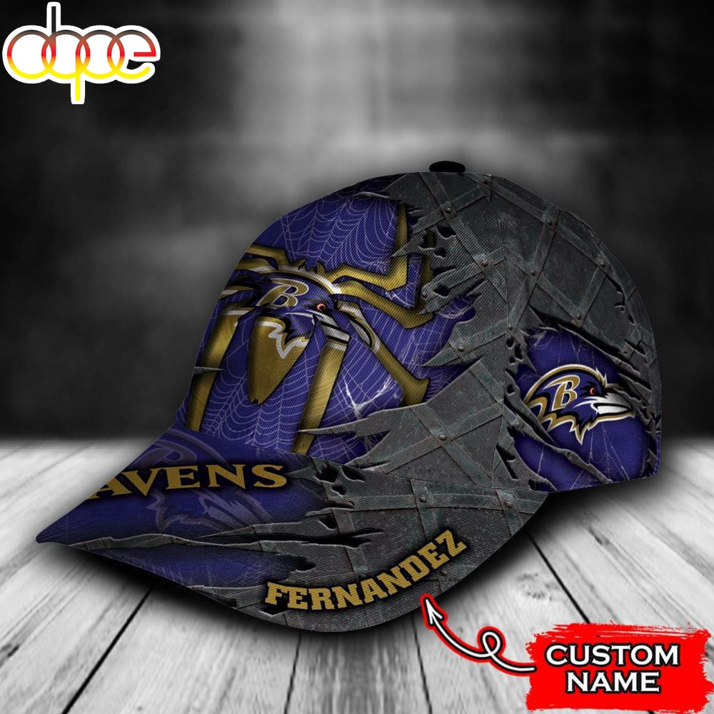 Custom Name NFL Baltimore Ravens Spider Man All Over Print - Blue 3D Classic Cap