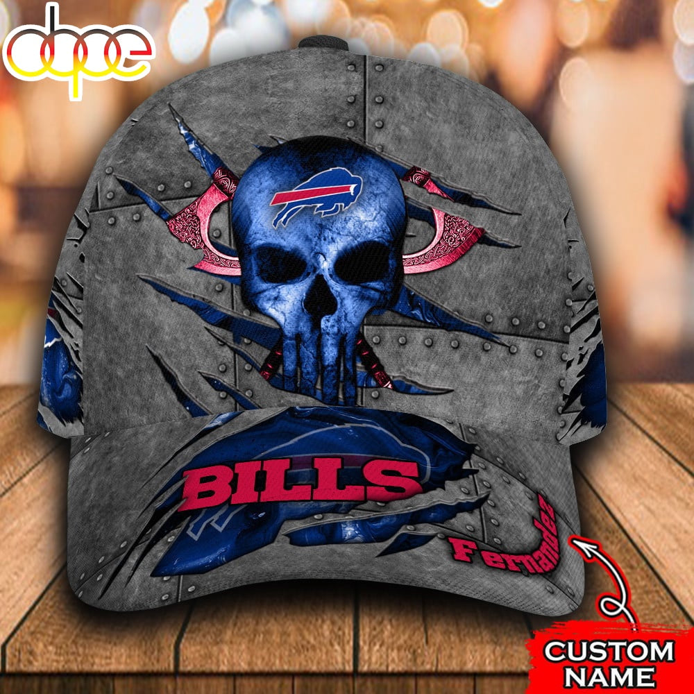 Custom Name NFL Buffalo Bills Skull All Over Print - Blue 3D Classic Cap