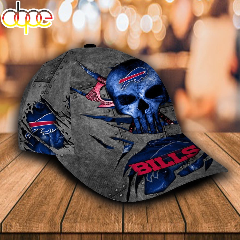 Custom Name NFL Buffalo Bills Skull All Over Print - Blue 3D Classic Cap