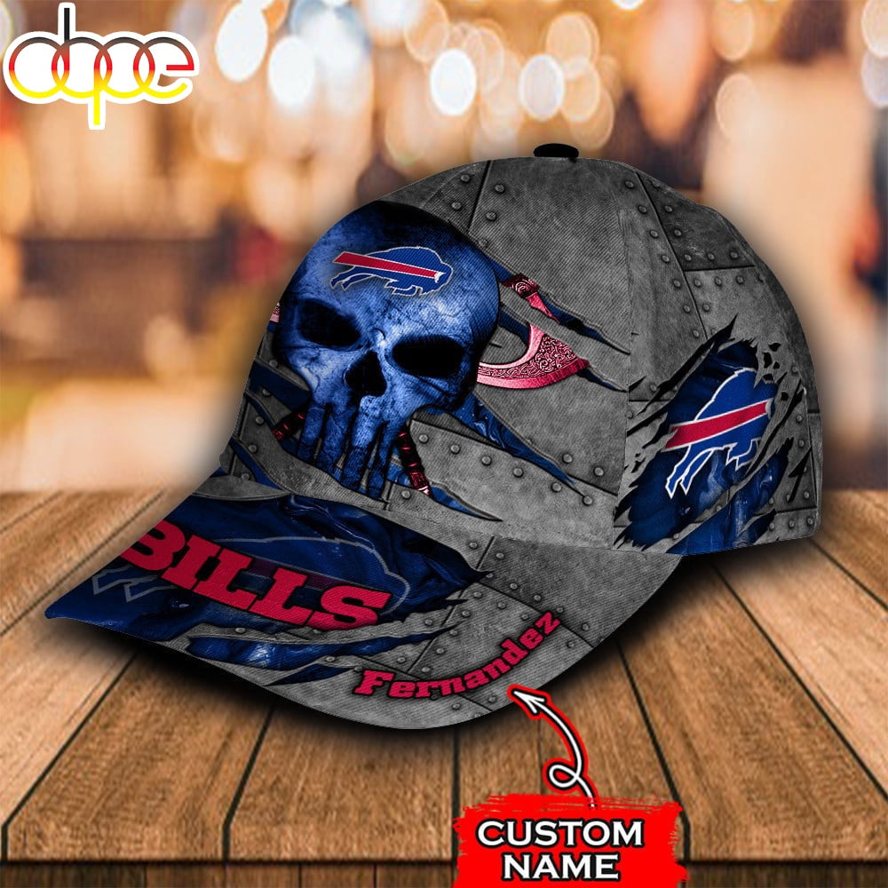 Custom Name NFL Buffalo Bills Skull All Over Print - Blue 3D Classic Cap