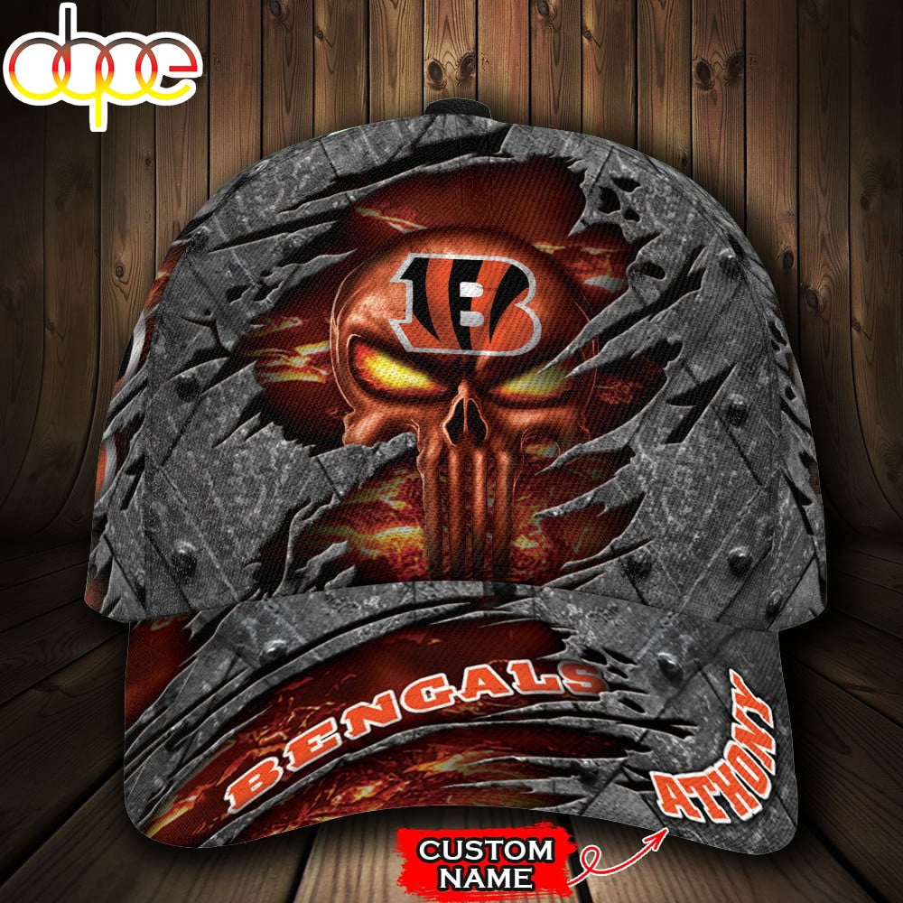 Custom Name NFL Cincinnati Bengals Skull All Over Print 3D Classic Cap