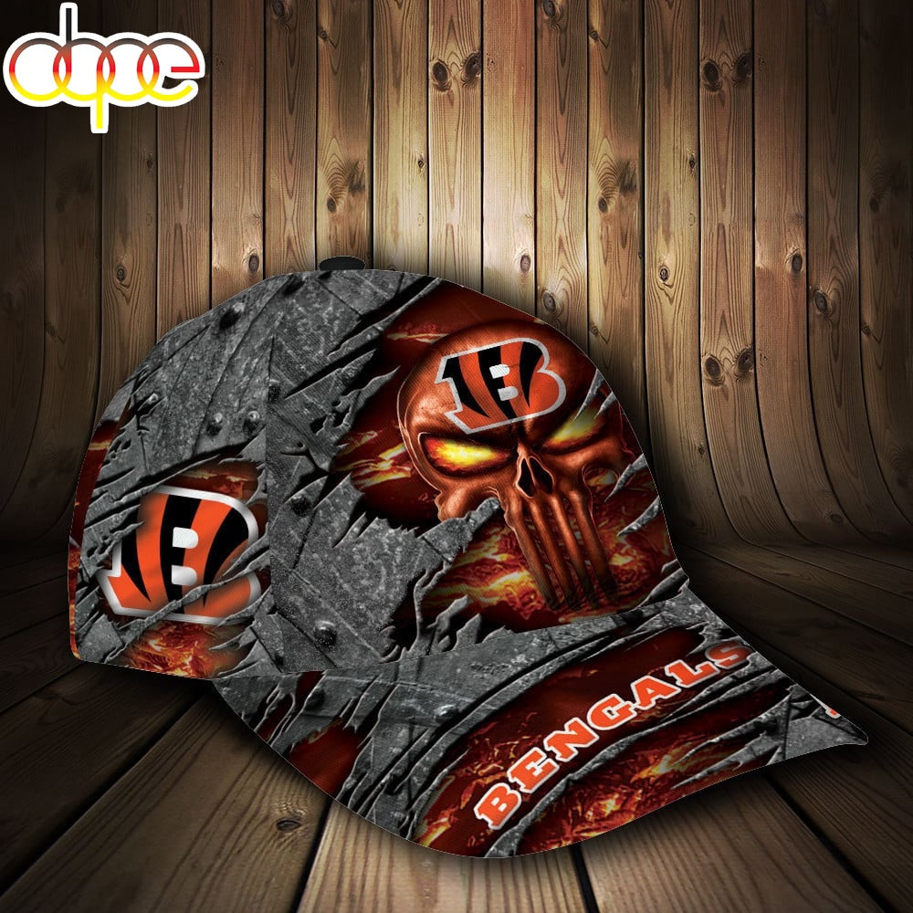 Custom Name NFL Cincinnati Bengals Skull All Over Print 3D Classic Cap